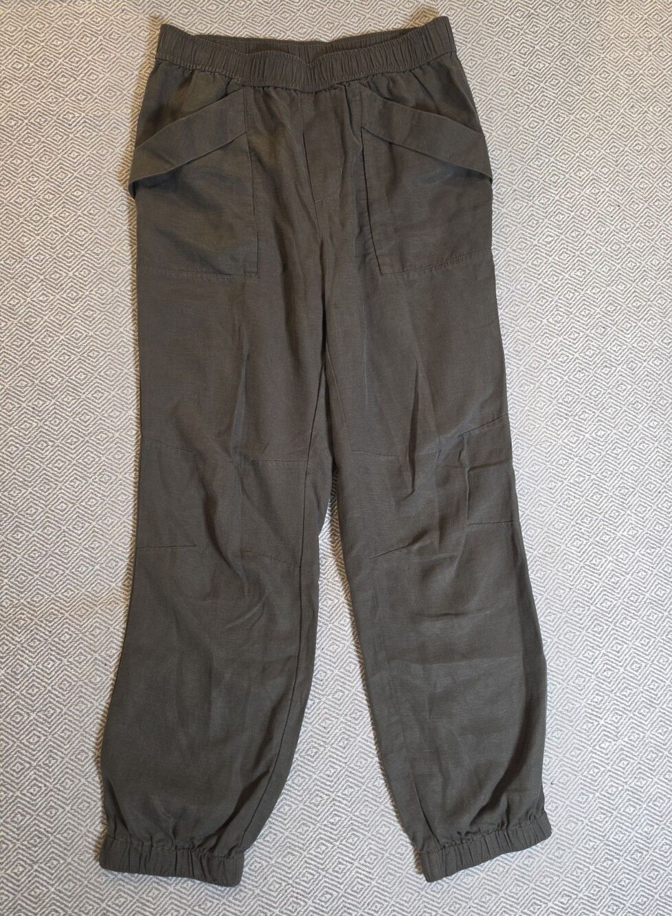 Vuori Women’s XS Dark Green Linen Lyocell Utility Jogger Pants Elastic Waist